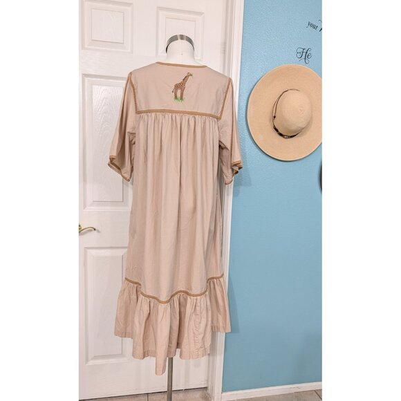 Bechamel Patio (MuMu)  Dress Ruffles Embroidered Monkey Giraffe Animal  Sz Lg - Picture 2 of 12